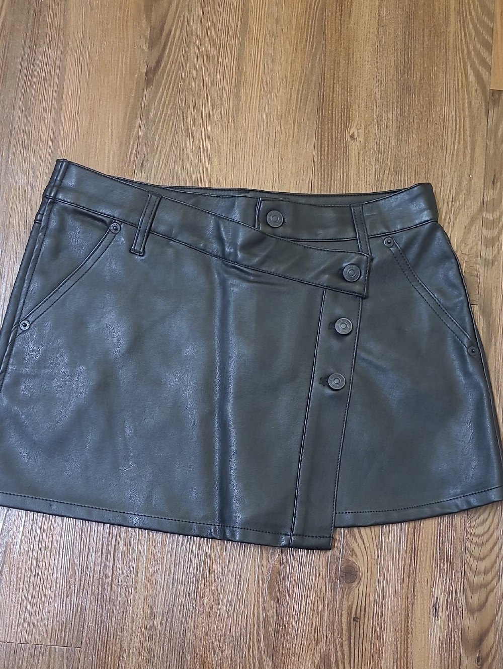Free People‎ Black Faux-Leather Button Front Mini Skirt
